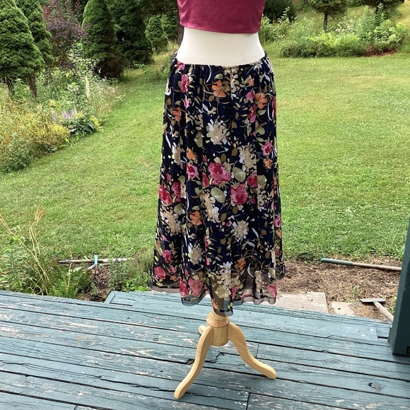 90s y2k Fairycore Gauze Lined Flowy Large Floral Print    Maxi/Midi Skirt Size 8 - Picture 5 of 10
